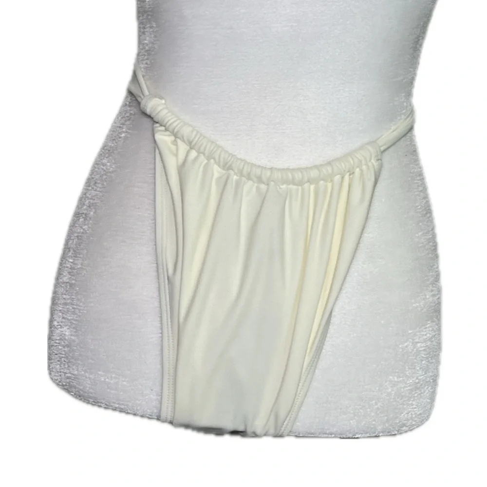 NWT PrettyLittleThing Cream Ruched Tanga Bikini Bottoms UK4 US0
